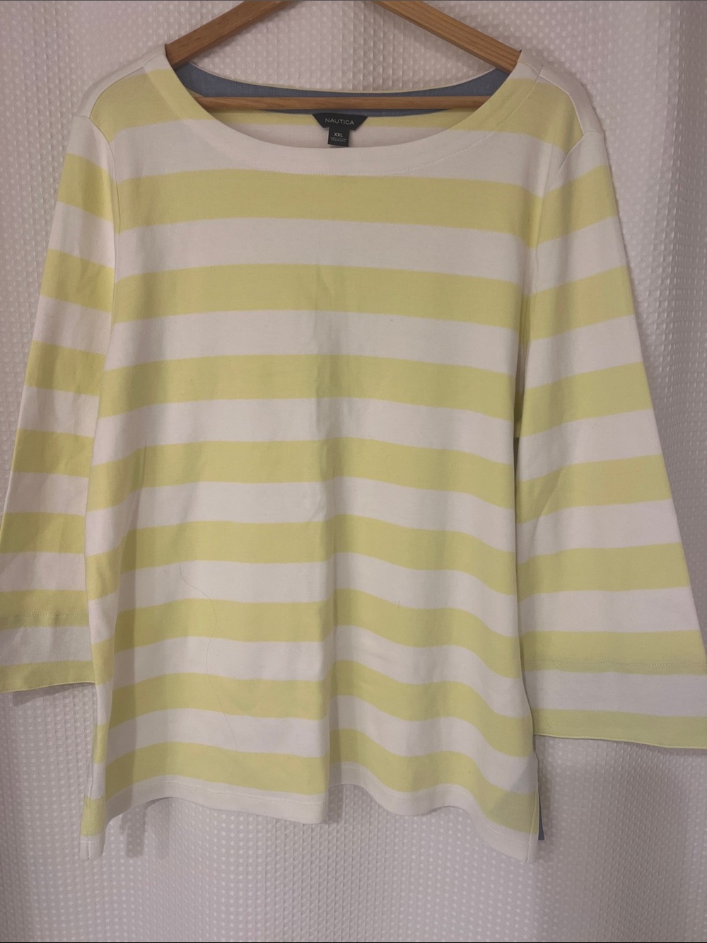 Nautica Women’s Yellow and White Striped Boatneck Long Sleeve Top-XXL—626-074